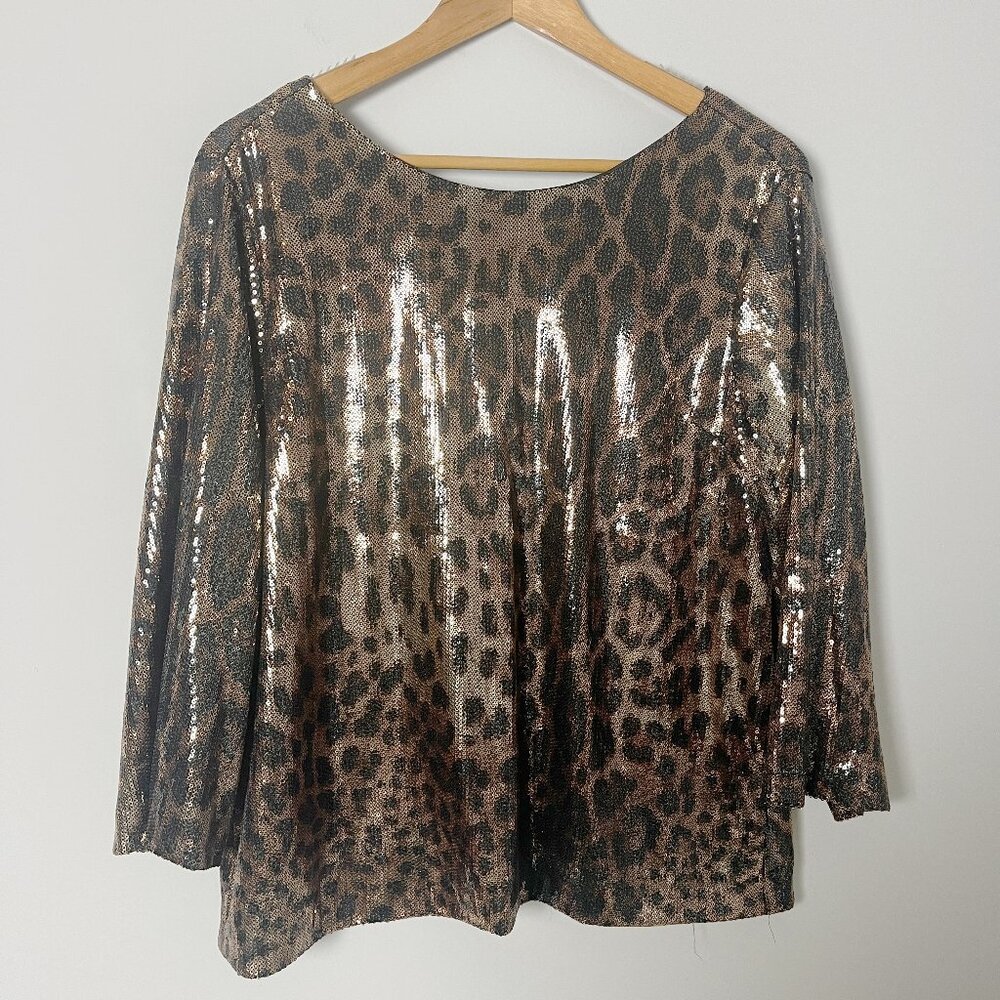 2/$30 Michael Kors Animal Print Sequin Top Gold Black 10